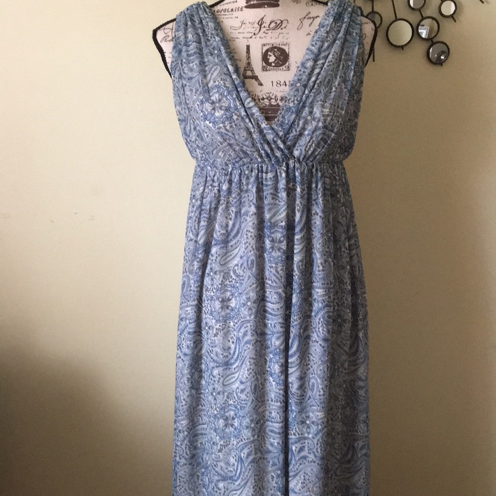 H&M Blue Paisley Boho Chiffon Maxi Dress Hippy